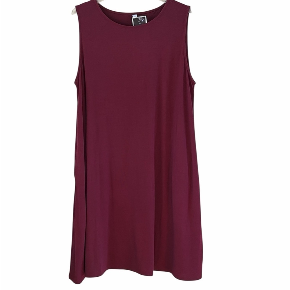 Zenana Premium Burgundy Swing Dress Sleeveless Knit Scoop Neck Size 2X